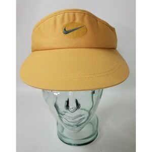 Vintage Nike Golf Visor Hat Mustard Yellow Embroidered Swoosh Adjustable Strap
